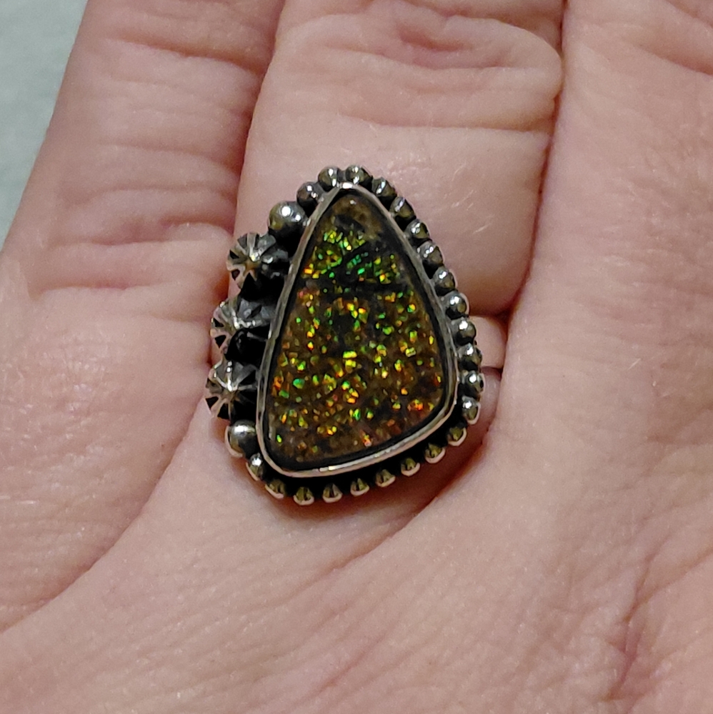 Dazzling Ammolite Sterling Silver Statement Ring